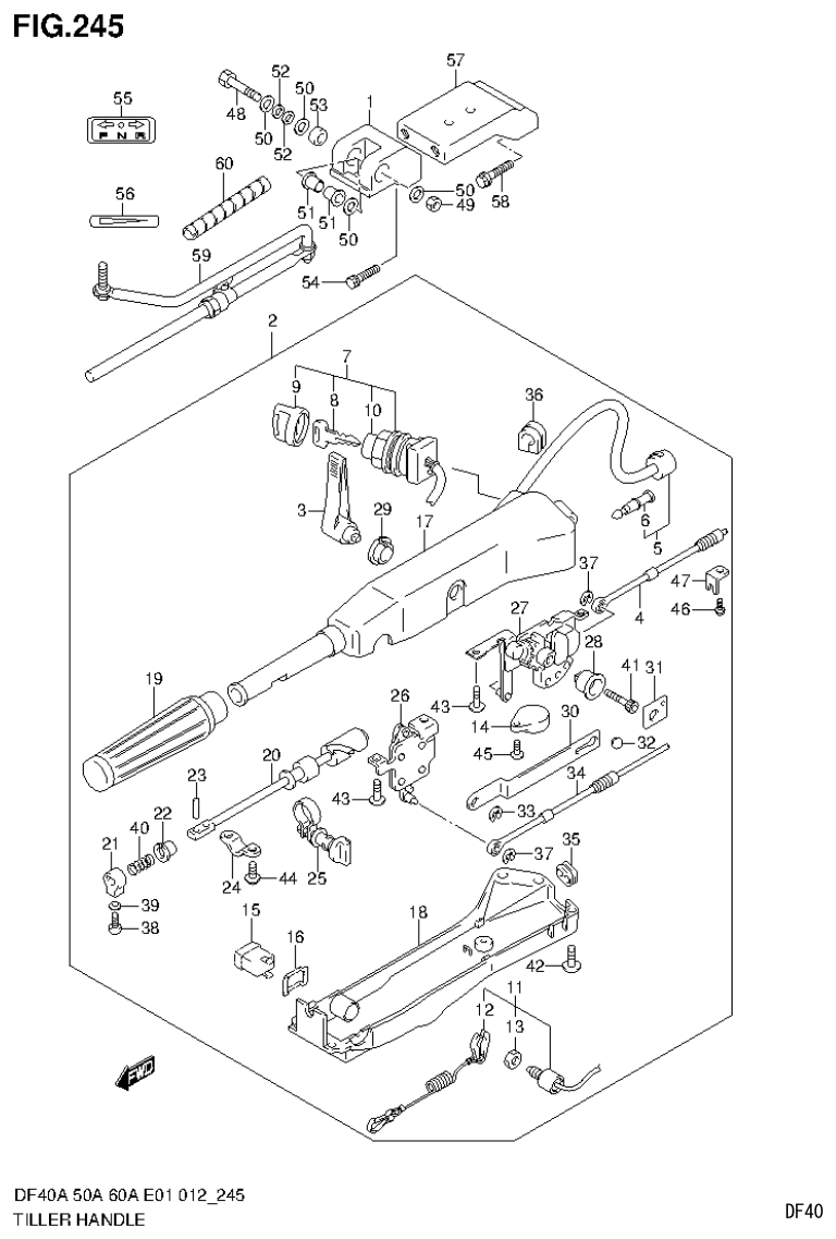Suzuki DF40AST, DF50A, DF50ATH TILLER HANDLE (DF60ATH E1) parts diagram
